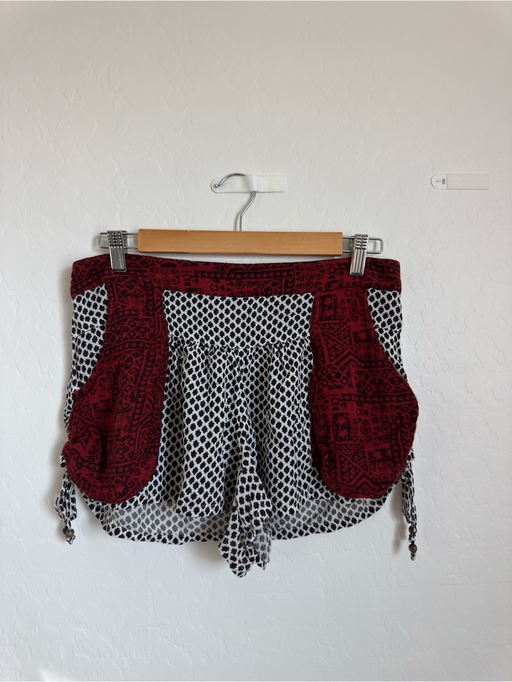 Free People Boho Shorts in Black & Red Pattern